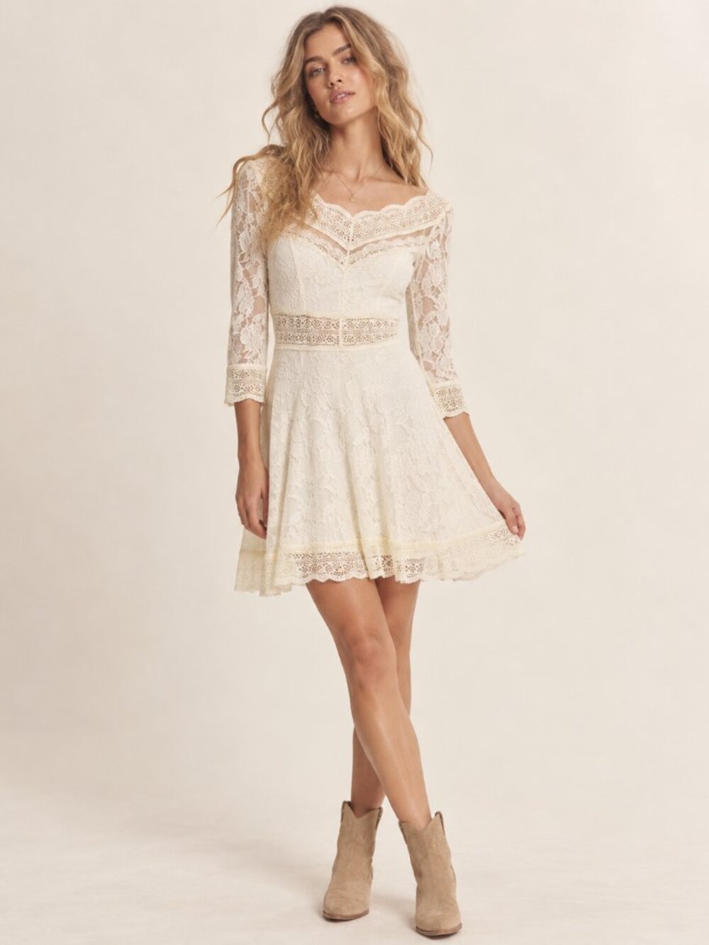 Free People Lacey Affair Ivory Lace Fit & Flare Mini Dress S Boho Romantic